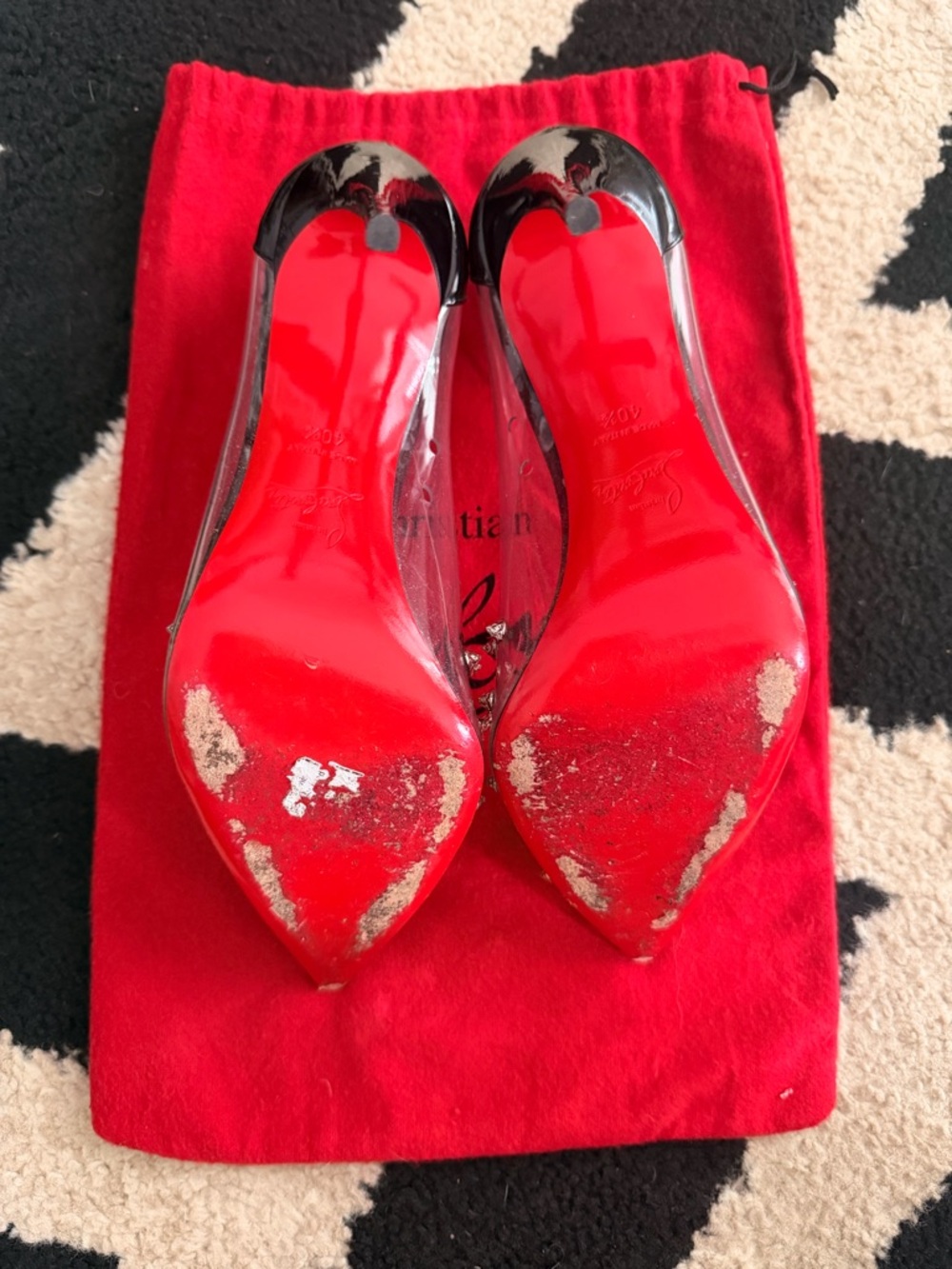 Christian Louboutin CollaClou 100mm PVC Clear and Black studded pumps - Picture 6 of 8